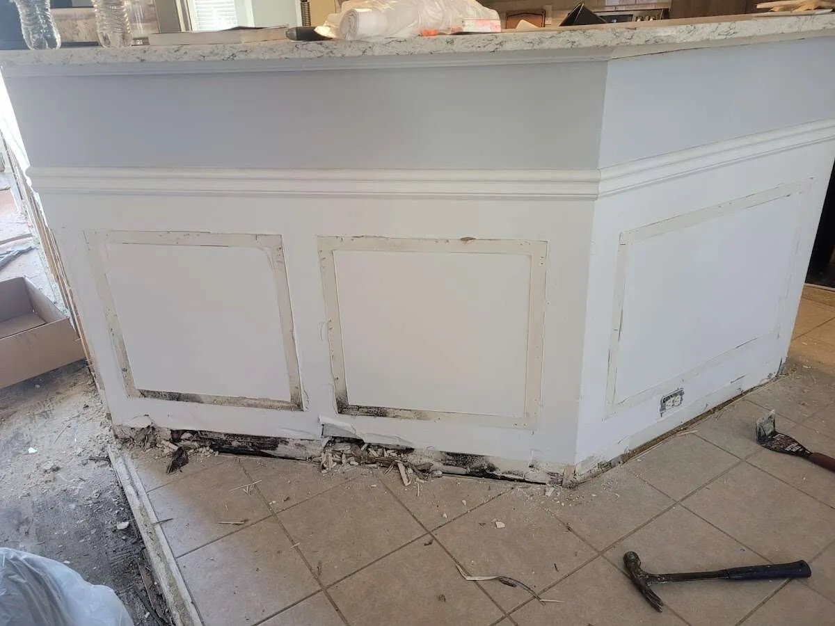 Water damage and mold on kitchen during Storm Damage Restoration in Webster